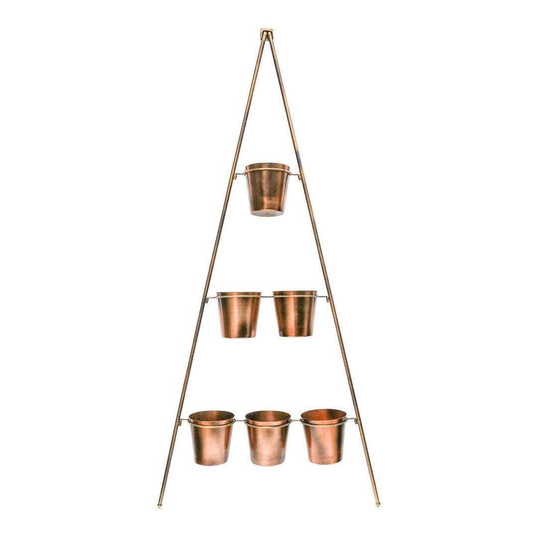 Outdoor Vertical Gold Metal Wall Plant Stand with Planters-Beaumonde