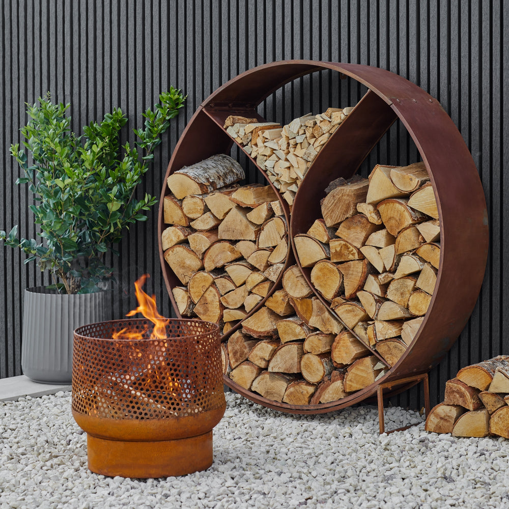Circle Sculptural Log Storage Natural Rust-Beaumonde