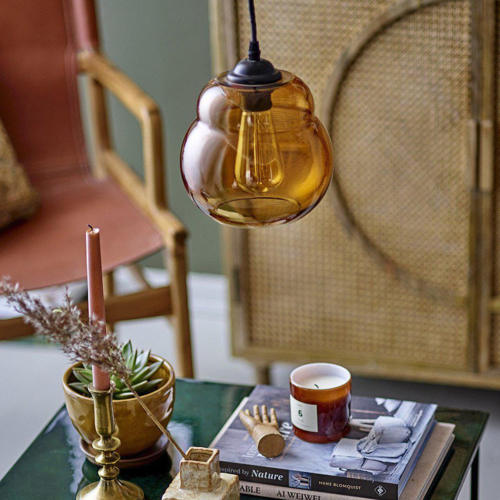 Baha Amber Glass Pendant Lamp-Bloomingville-Beaumonde