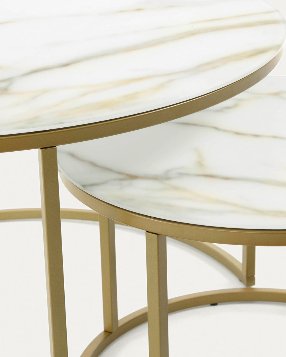 Set Of 2 Leonor Glass Side Tables White and Gold-Beaumonde