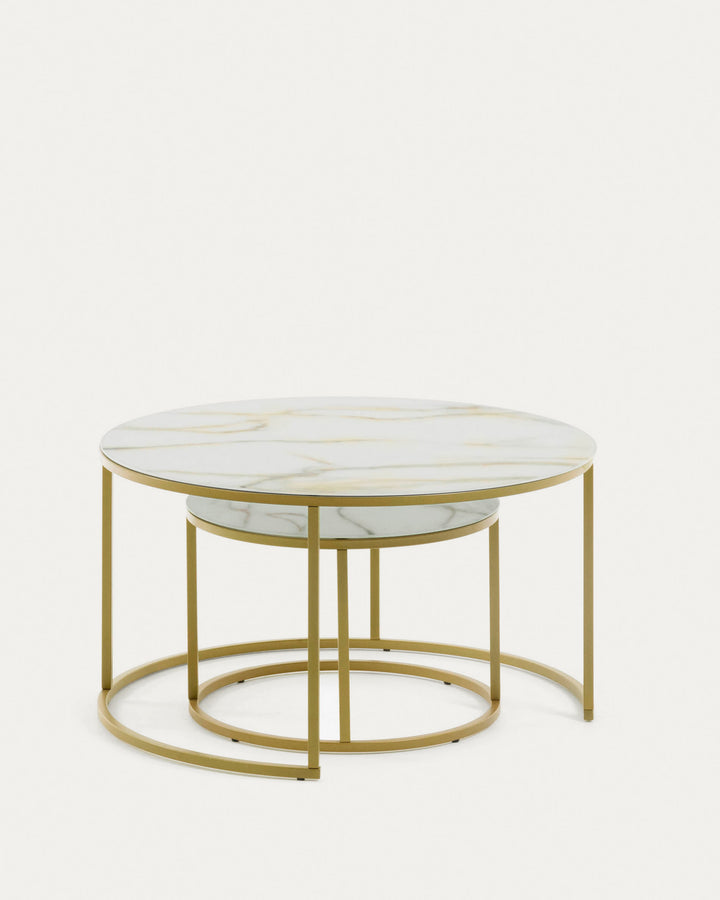 Set Of 2 Leonor Glass Side Tables White and Gold-Beaumonde