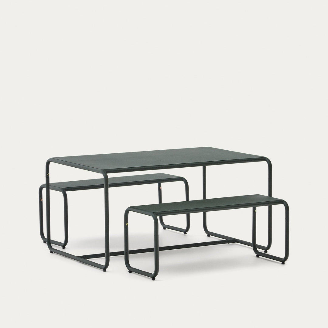 Sotil Set of 2 Galvanised Steel Benches and Table-Beaumonde
