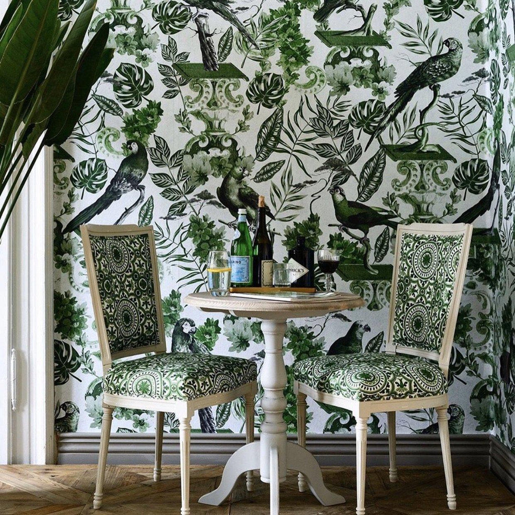 La Voliere Wallpaper Green/White-Beaumonde