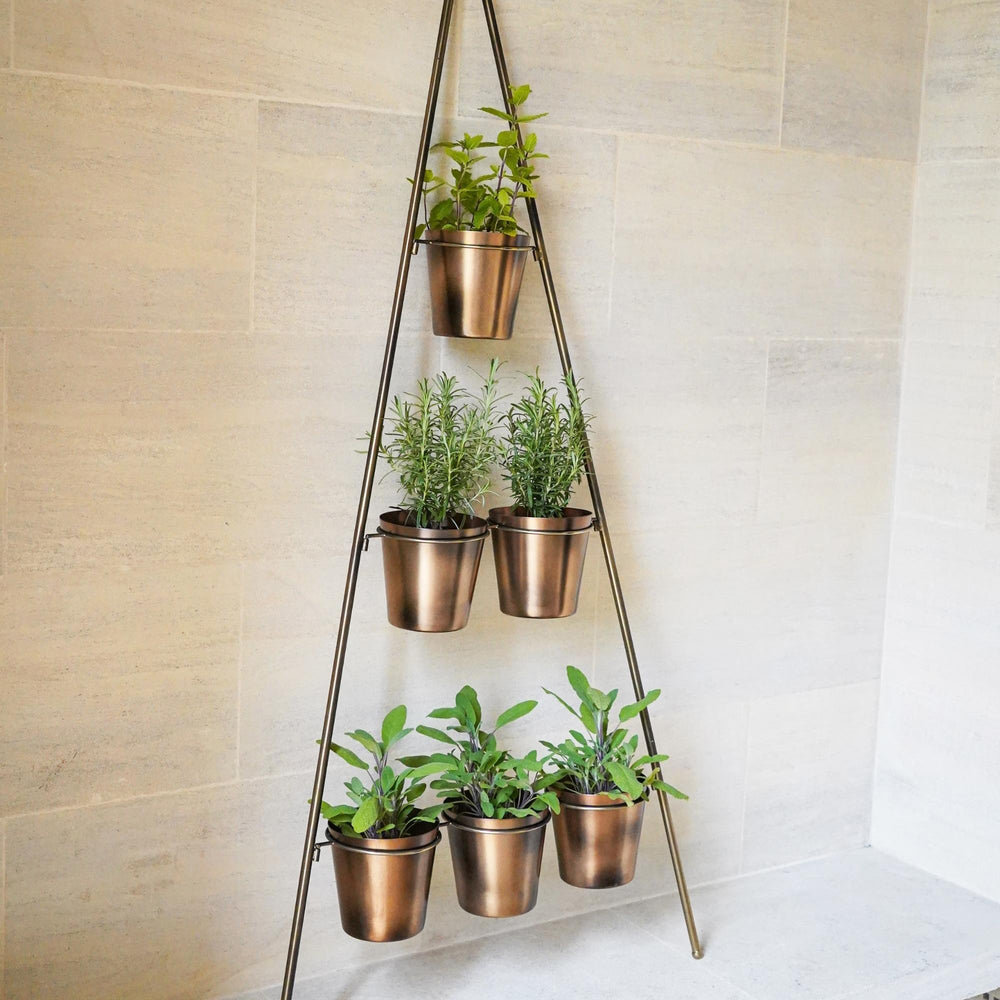 Outdoor Vertical Gold Metal Wall Plant Stand with Planters-Beaumonde