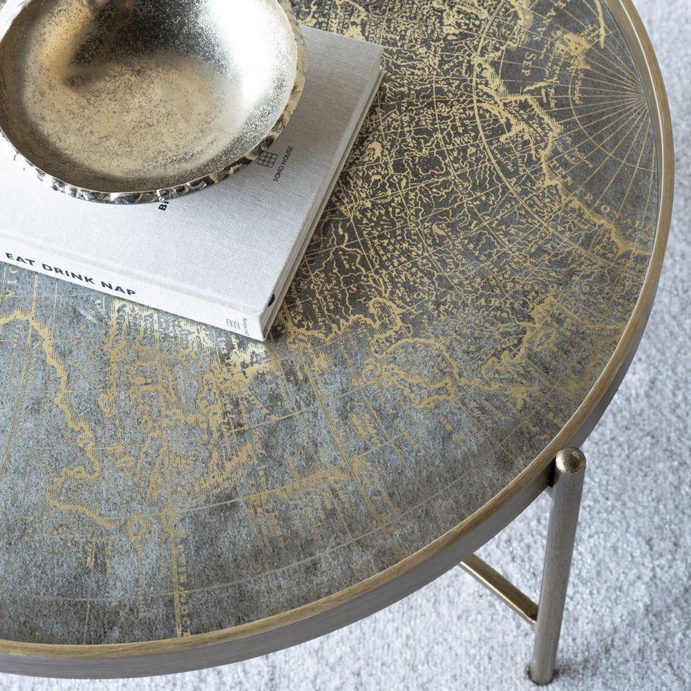 Vintage Map Coffee Table - Antique Gold-Beaumonde