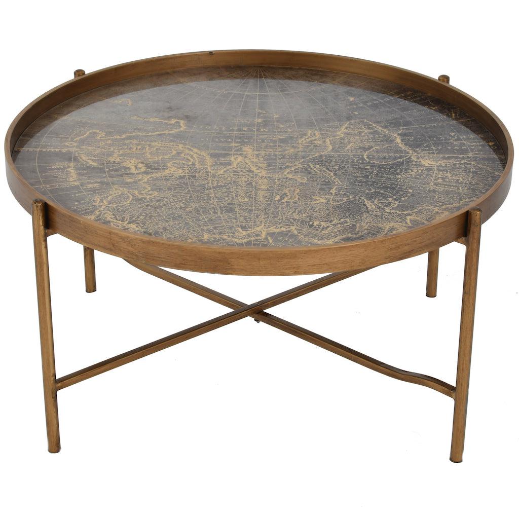 Vintage Map Coffee Table Antique Gold-Beaumonde