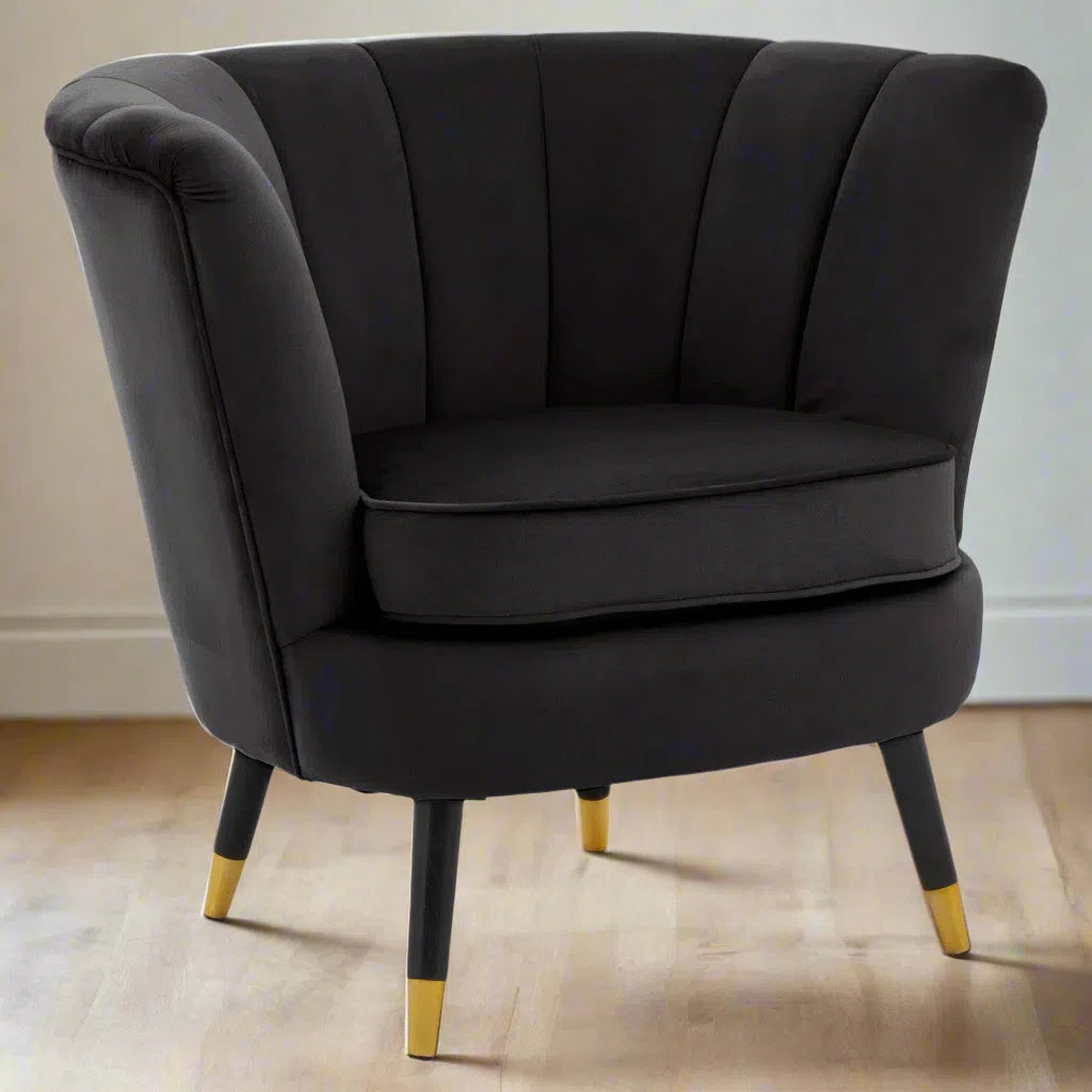 Beaumonde Home Lorenzo Black Velvet Chair-Beaumonde