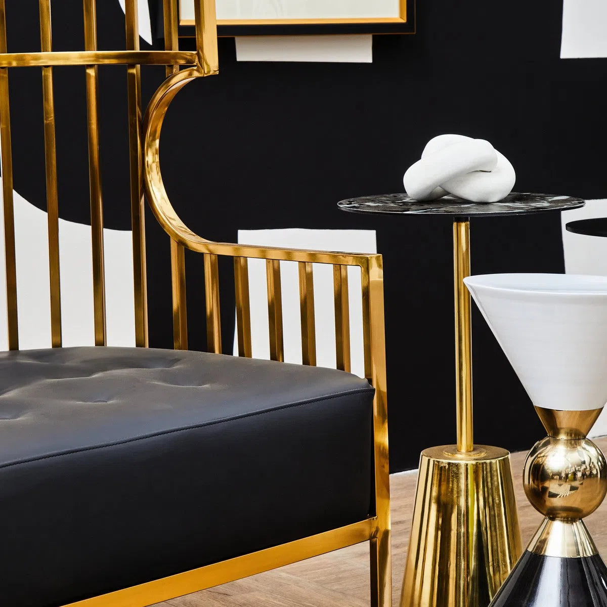 Beaumonde's Avula Black Marble Effect Top Gold Base Side Table