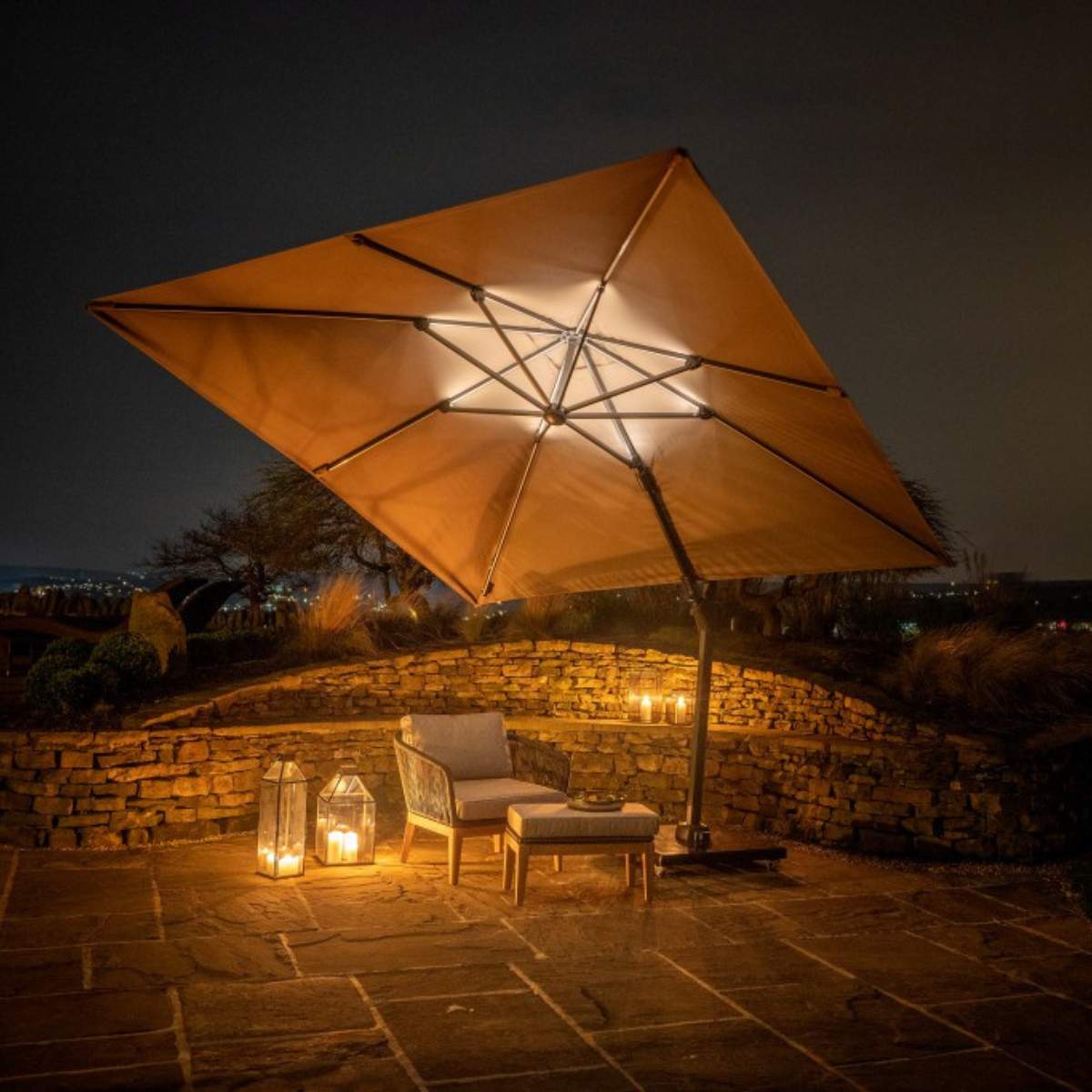 Pacific Lifestyle Glow Challenger T2 3m Square Taupe Free Arm Parasol