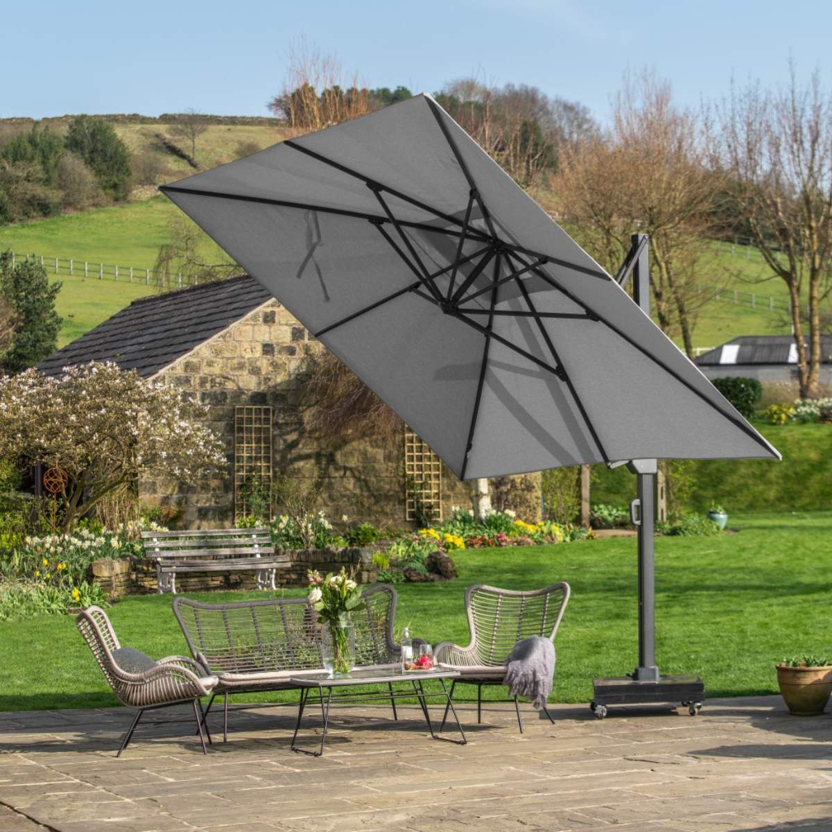 Beau&Co Icon Premium T1 4mx3m Rectangular Manhattan Grey Parasol