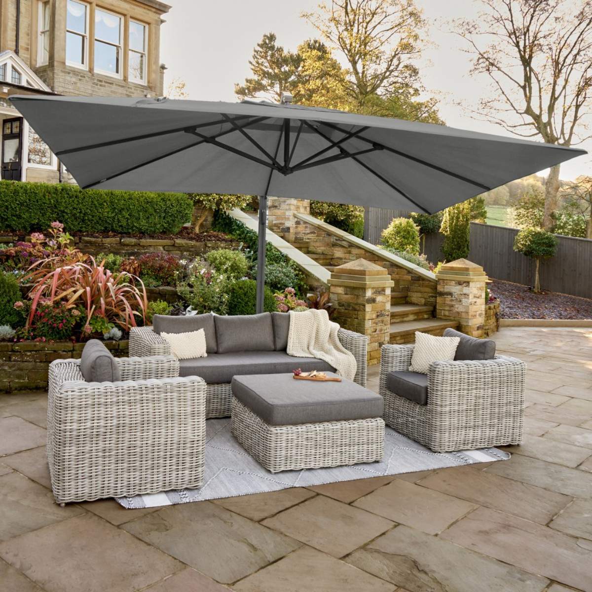 Beau&Co Icon Premium T1 4mx3m Rectangular Manhattan Grey Parasol