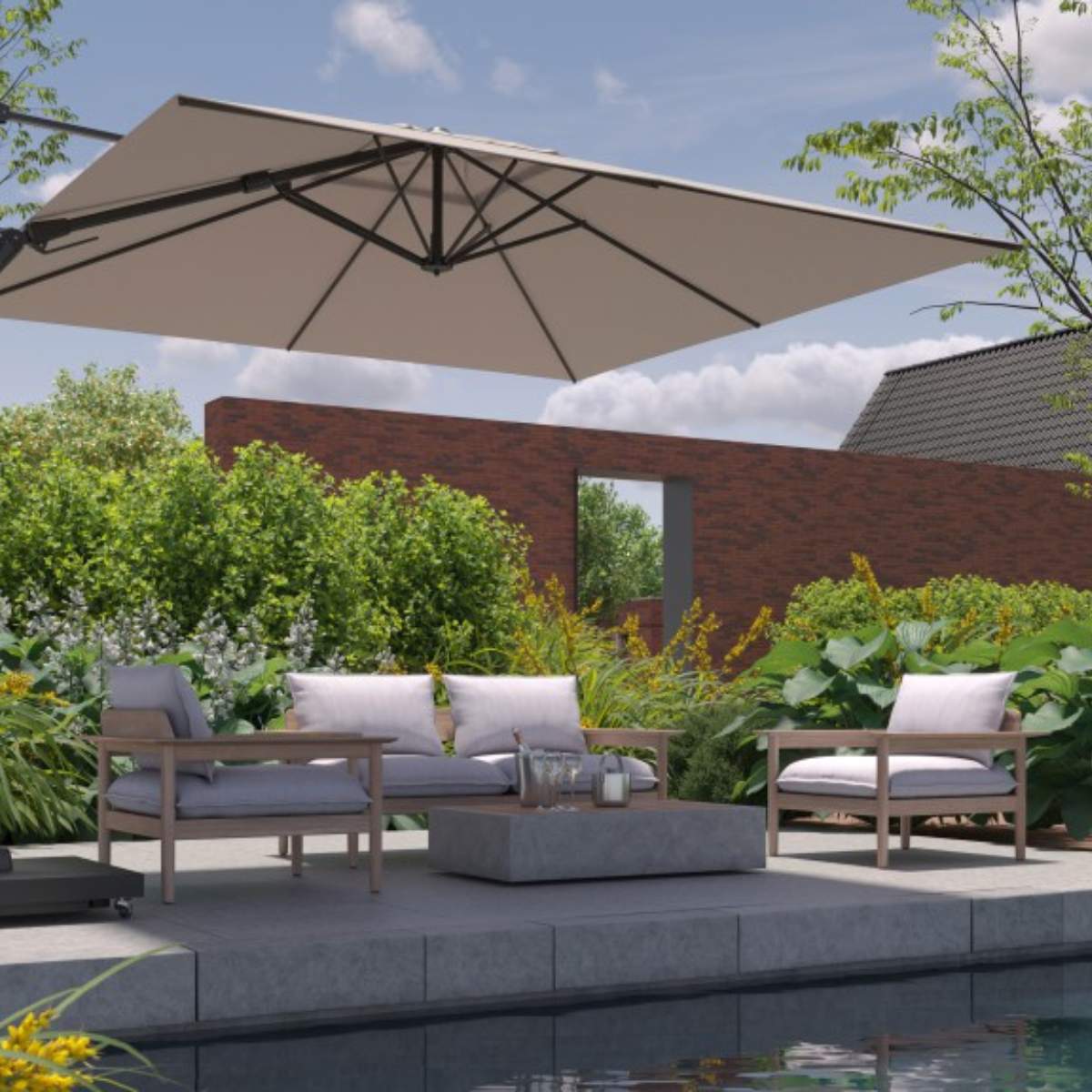 Pacific Lifestyle Challenger T2 3m Square Champagne Free Arm Parasol