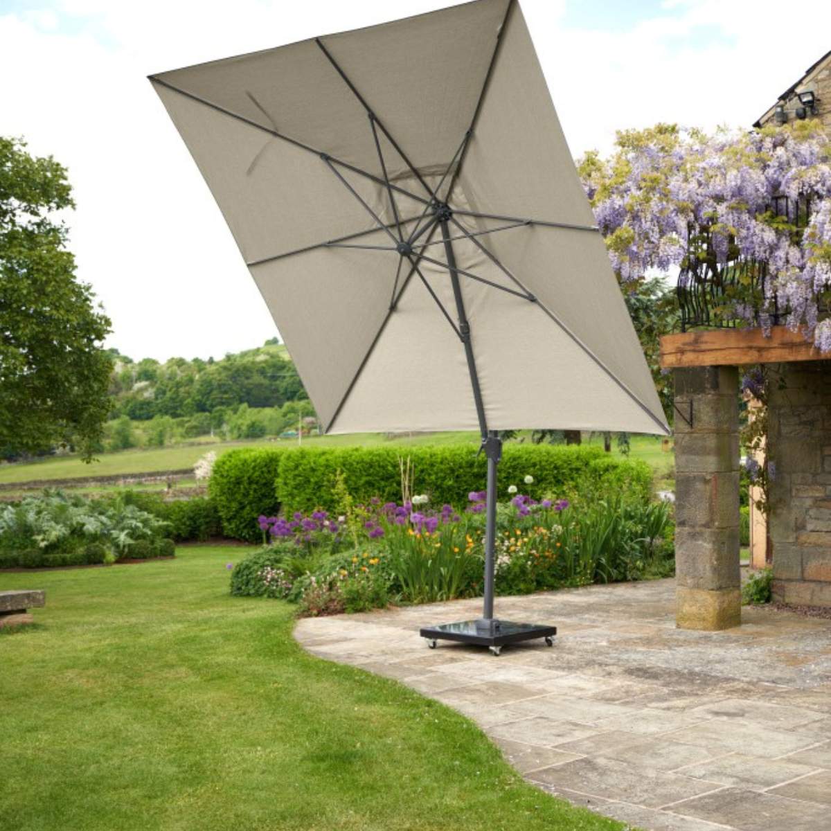Pacific Lifestyle Challenger T2 3m Square Champagne Free Arm Parasol