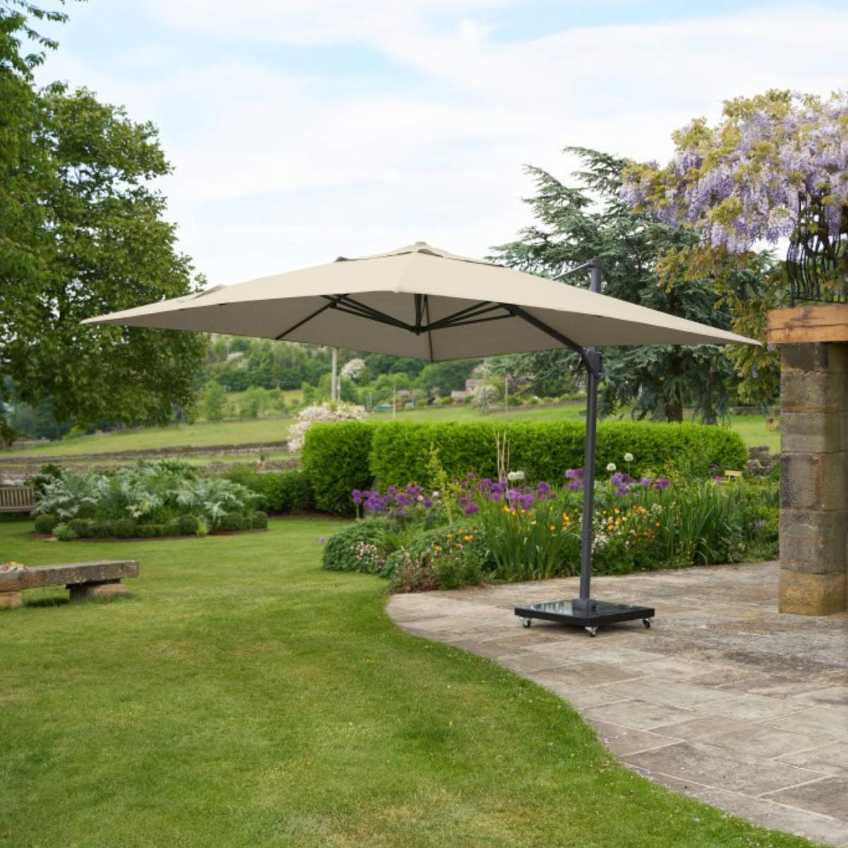 Pacific Lifestyle Challenger T2 3m Square Champagne Free Arm Parasol