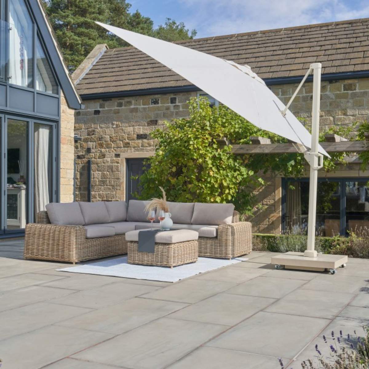 Pacific Lifestyle Challenger T2 3m Square Sandstone / Champagne Free Arm Parasol