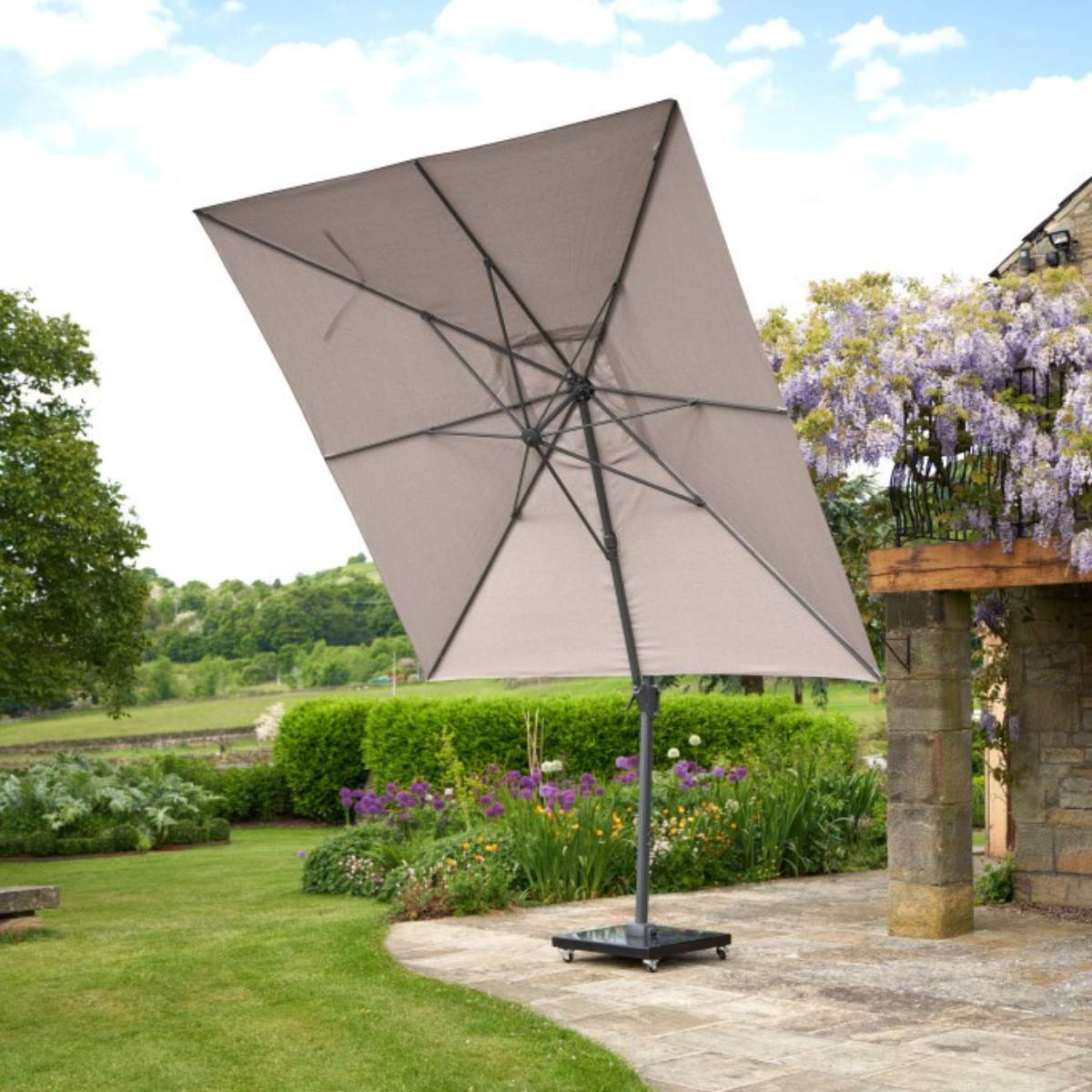 Pacific Lifestyle Challenger T2 3m Square Taupe Free Arm Parasol