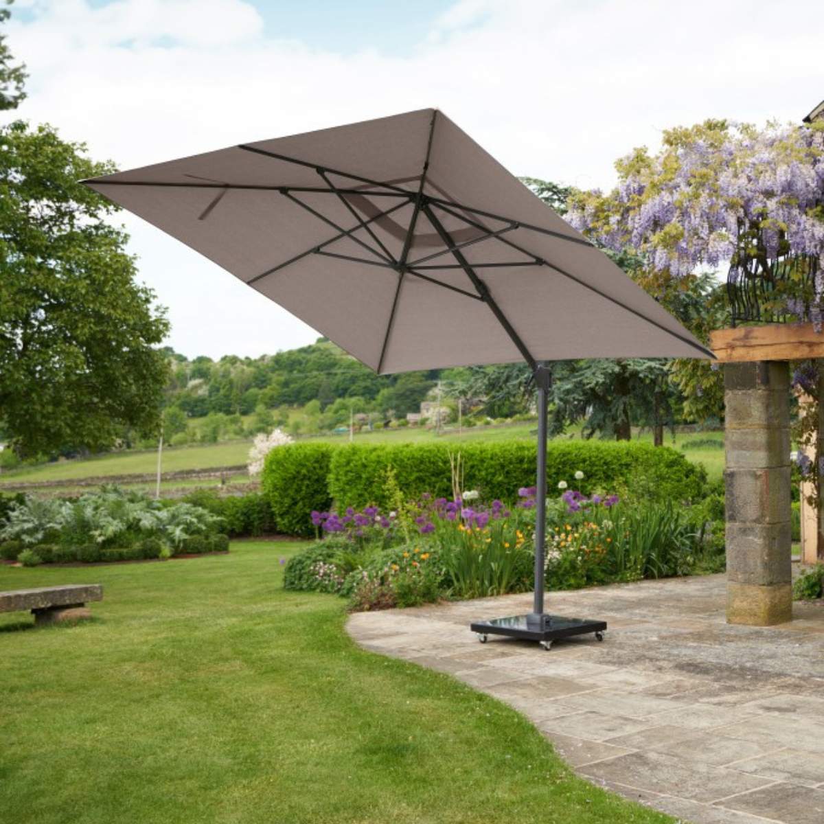 Pacific Lifestyle Challenger T2 3m Square Taupe Free Arm Parasol