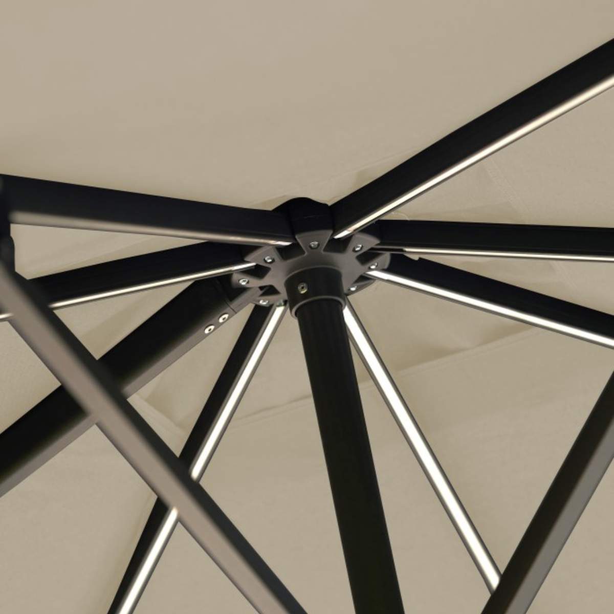 Beau&Co Glow Challenger T2 3m Square Premium Champagne Free Arm Parasol