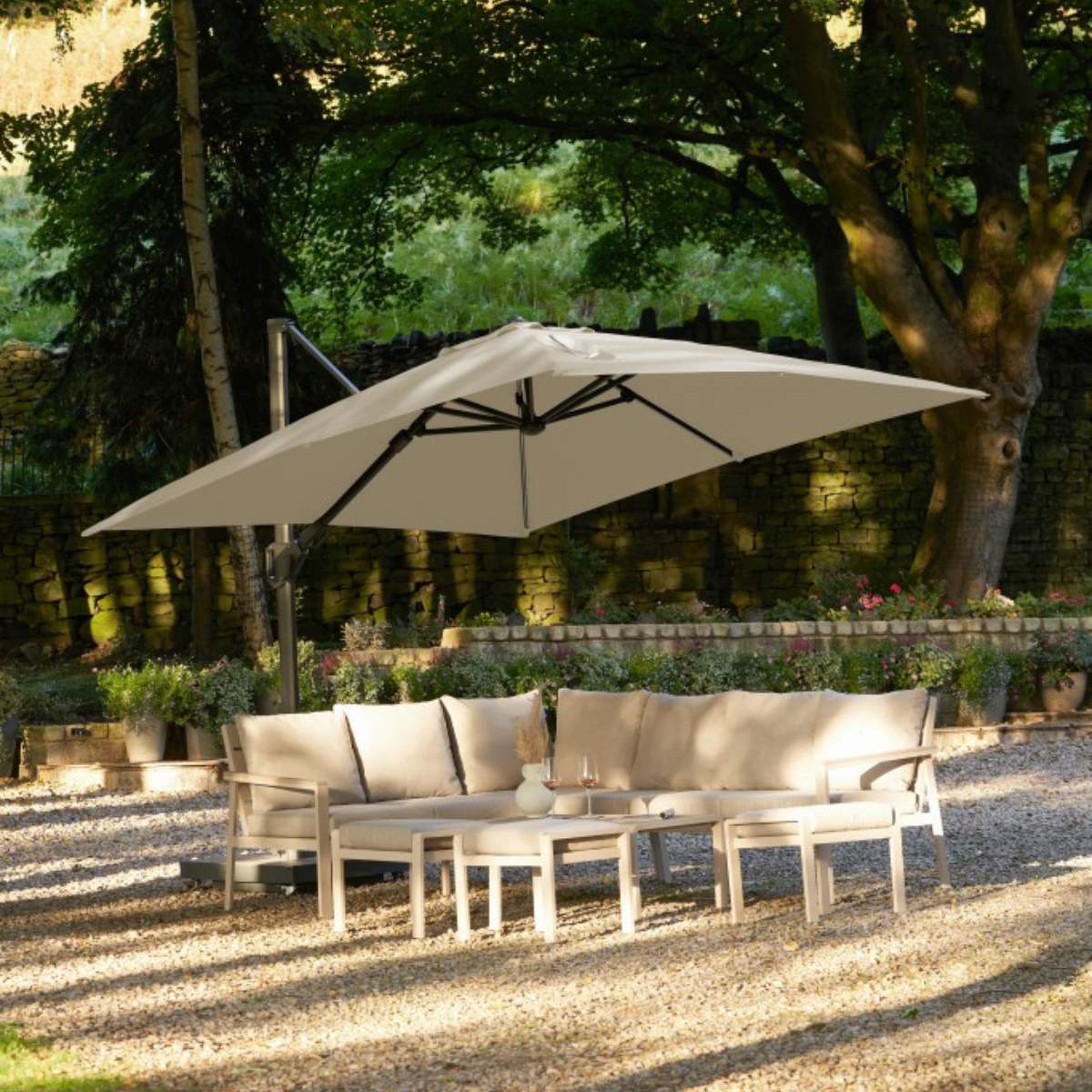 Beau&Co Glow Challenger T2 3m Square Premium Champagne Free Arm Parasol