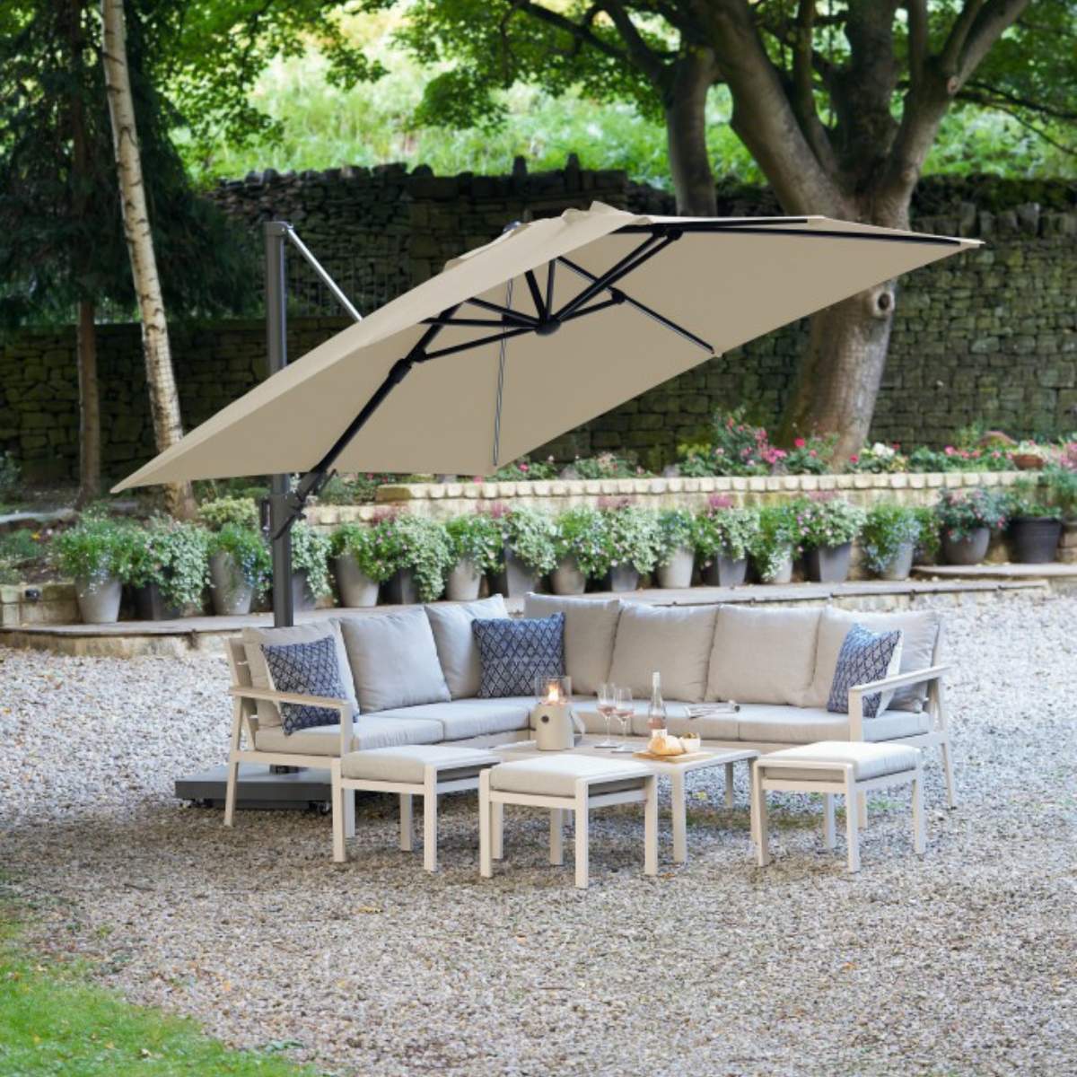Beau&Co Glow Challenger T2 3m Square Premium Champagne Free Arm Parasol