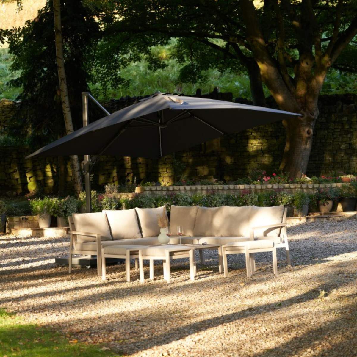 Beau&Co Glow Challenger T2 3m Square Premium Faded Black Free Arm Parasol