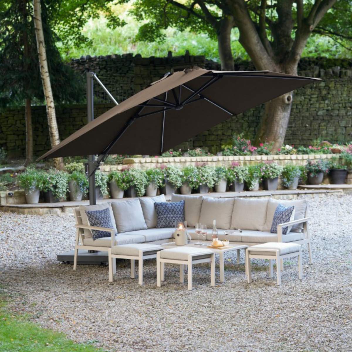Pacific Lifestyle Glow Challenger T2 3m Square Premium Havana Taupe Free Arm Parasol