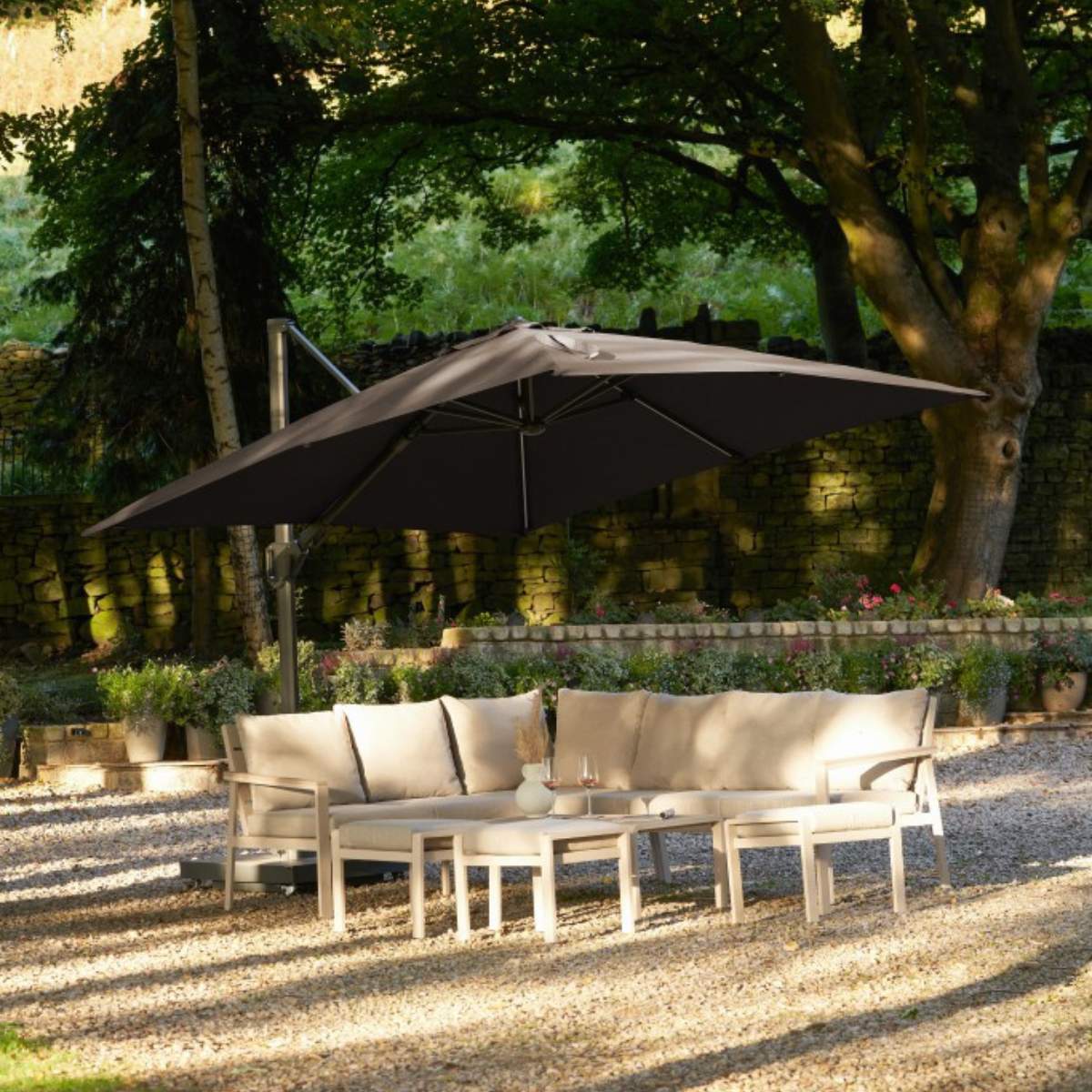 Pacific Lifestyle Glow Challenger T2 3m Square Premium Havana Taupe Free Arm Parasol