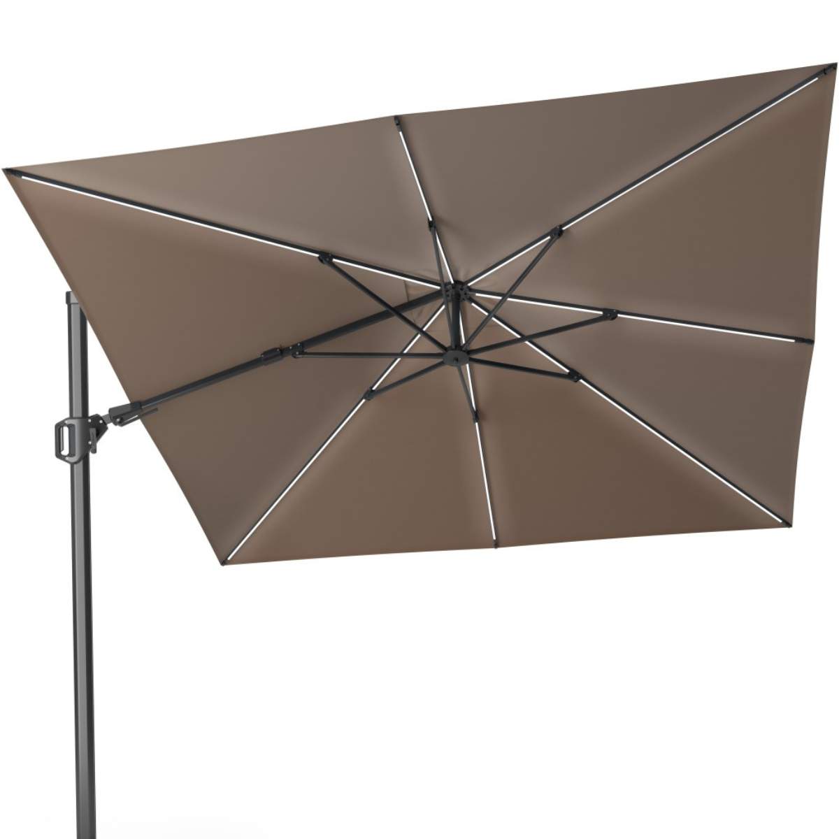 Pacific Lifestyle Glow Challenger T2 3m Square Premium Havana Taupe Free Arm Parasol