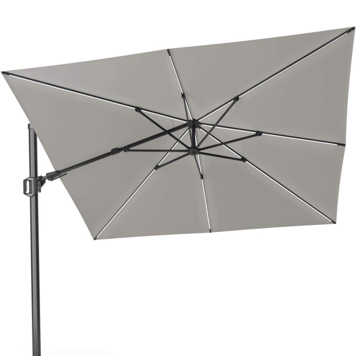 Beau&Co Glow Challenger T2 3m Square Premium Manhattan Grey Free Arm Parasol