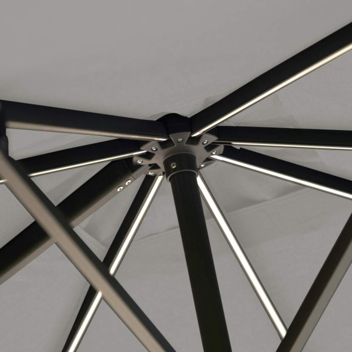 Beau&Co Glow Challenger T2 3m Square Premium Manhattan Grey Free Arm Parasol