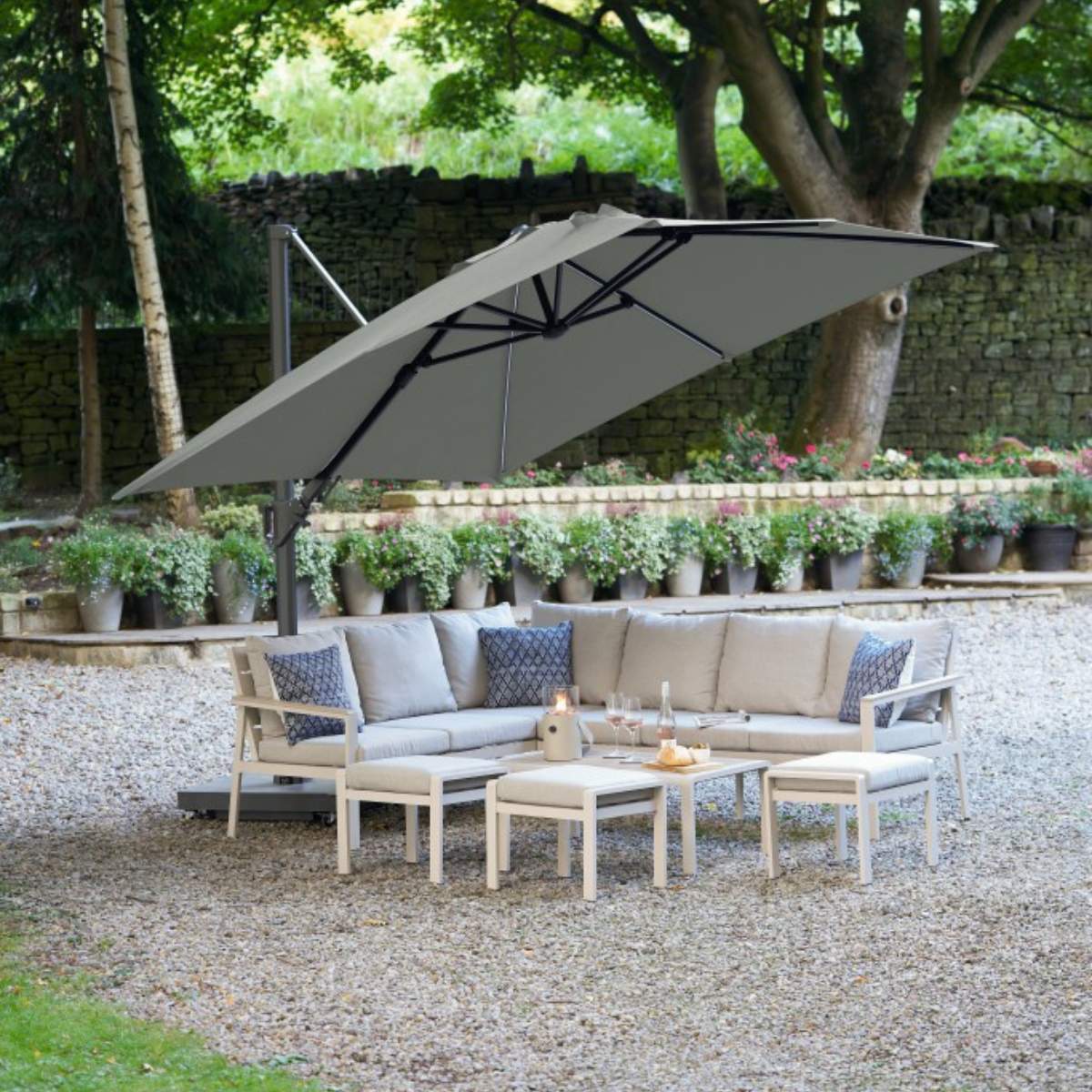 Beau&Co Glow Challenger T2 3m Square Premium Manhattan Grey Free Arm Parasol