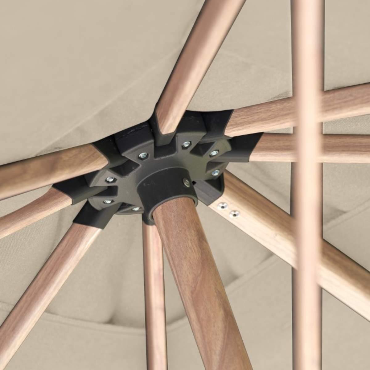 Beau&Co Challenger Teak T2 3m Square Premium Champagne Free Arm Parasol