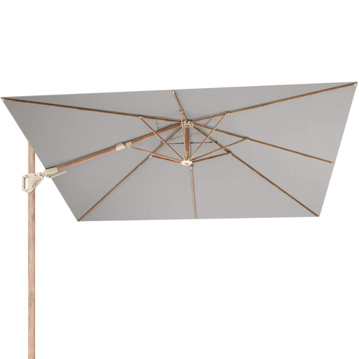 Beau&Co Challenger Teak T2 3m Square Premium Manhattan Grey Free Arm Parasol