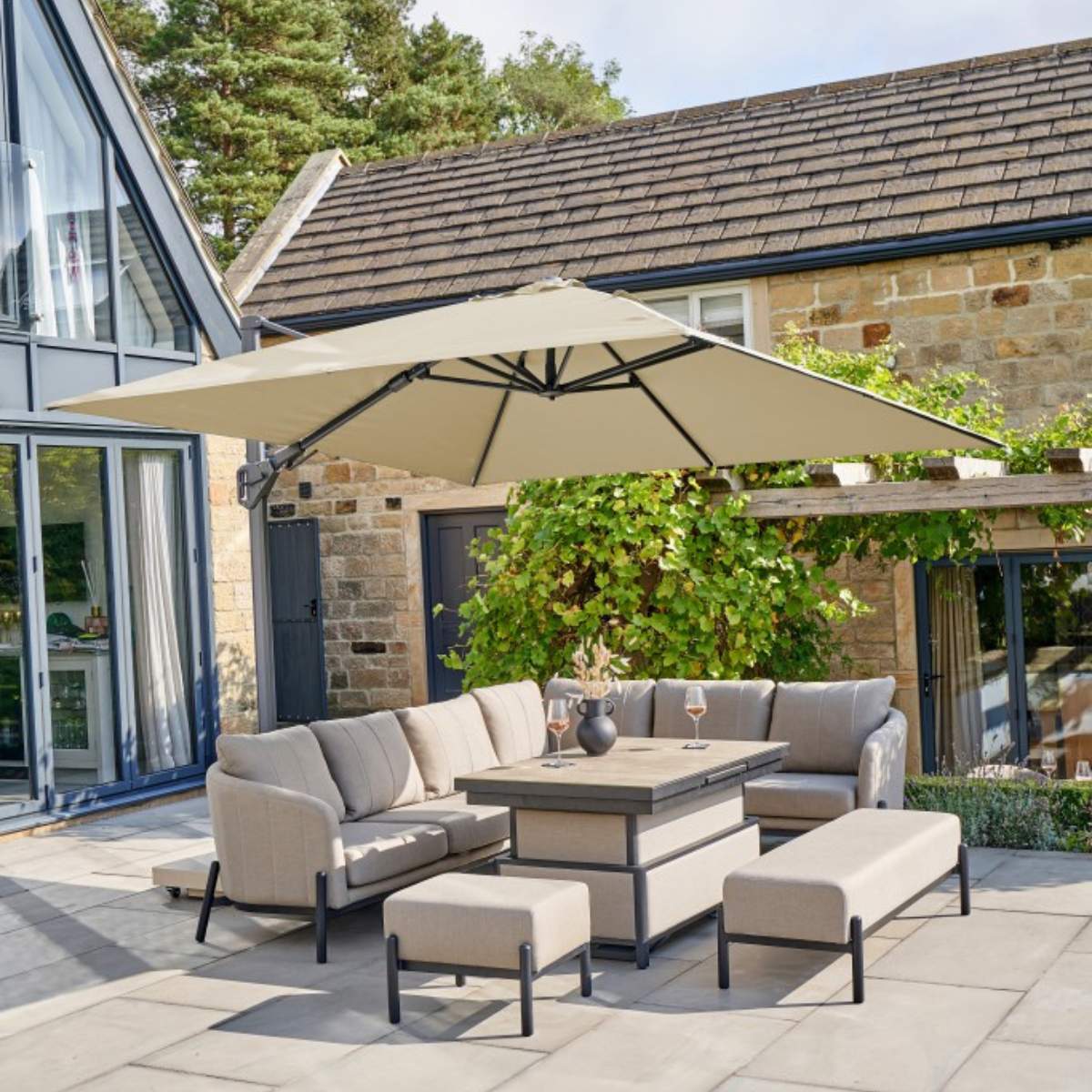 Beau&Co Challenger T2 3m Square Premium Champagne Free Arm Parasol
