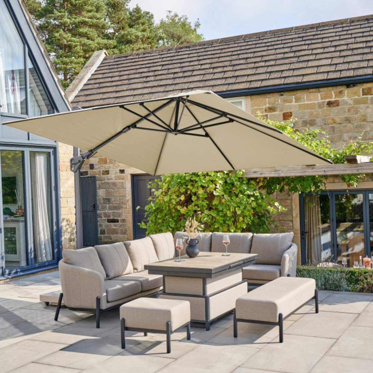 Beau&Co Challenger T2 3m Square Premium Champagne Free Arm Parasol