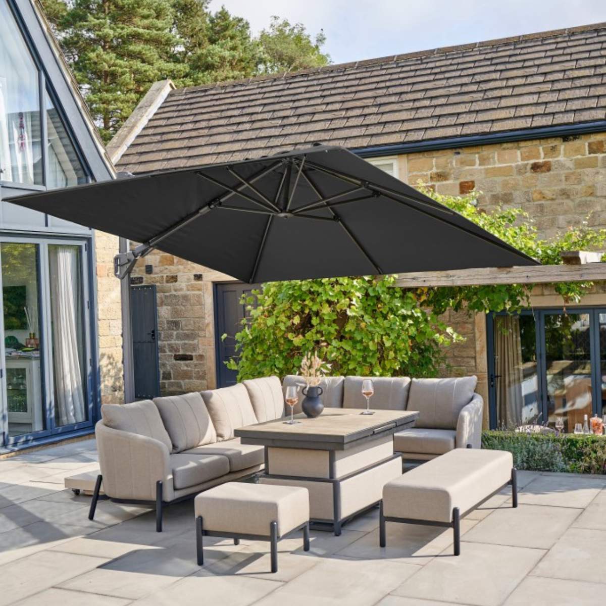Beau&Co Challenger T2 3m Square Premium Faded Black Free Arm Parasol