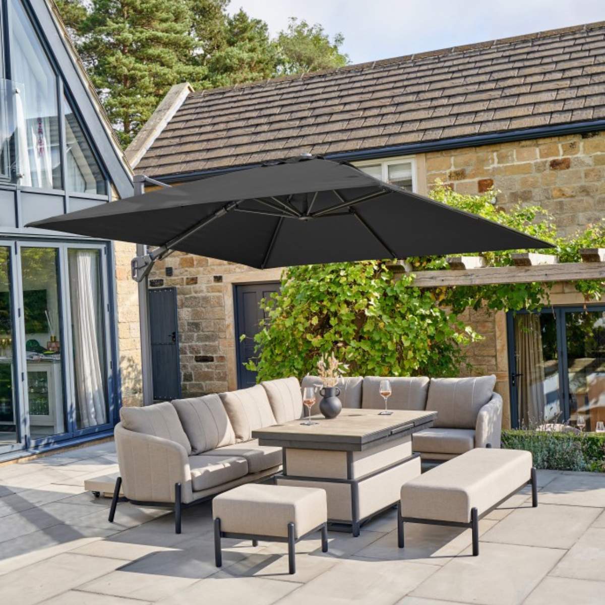 Beau&Co Challenger T2 3m Square Premium Faded Black Free Arm Parasol