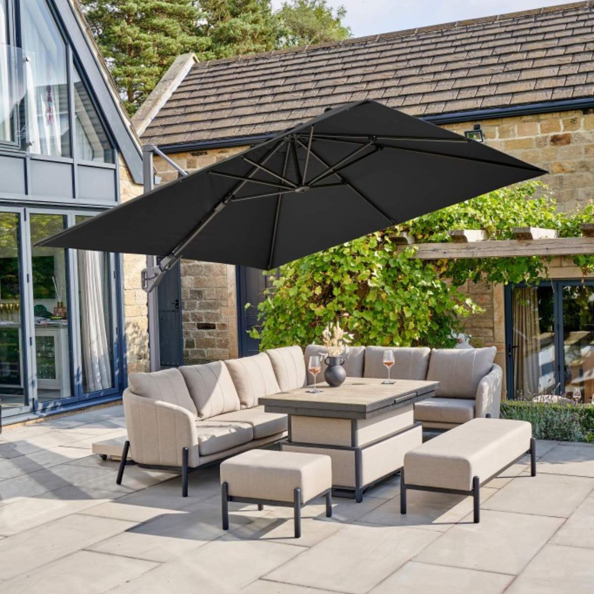 Beau&Co Challenger T2 3m Square Premium Faded Black Free Arm Parasol
