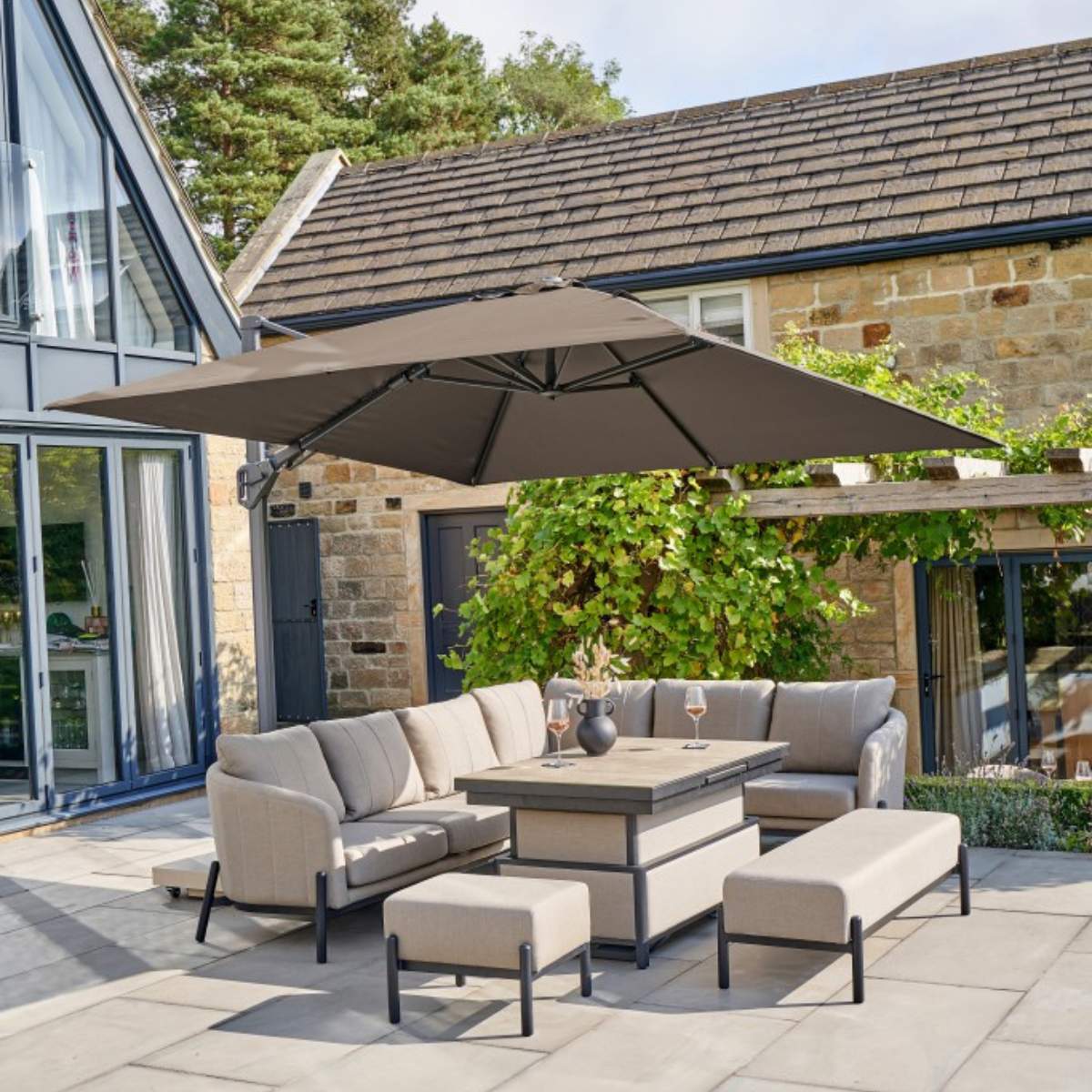 Beau&Co Challenger T2 3m Square Premium Havana Taupe Free Arm Parasol