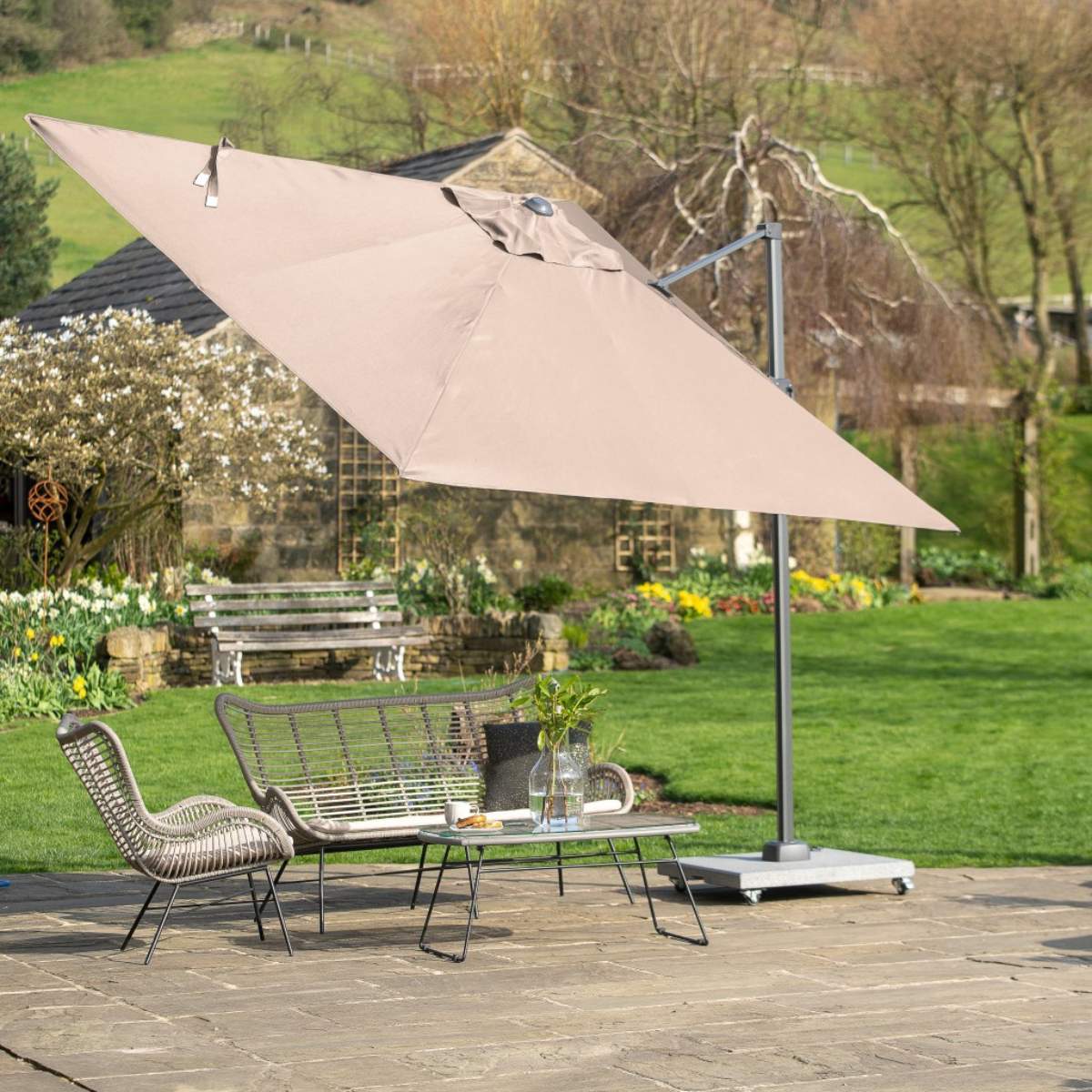 Beau&Co Voyager T2 2.7m Square Taupe Free Arm Parasol