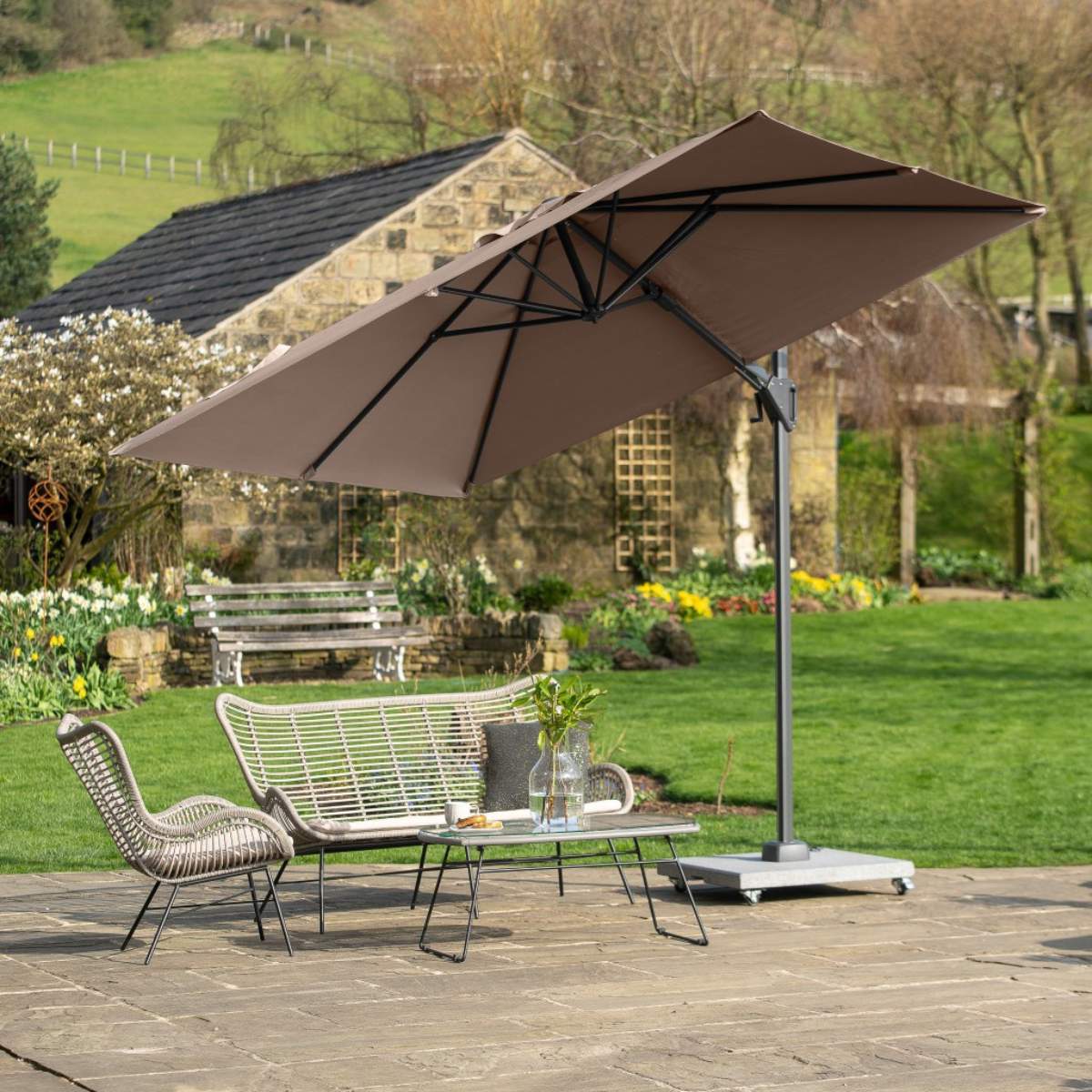 Beau&Co Voyager T2 2.7m Square Taupe Free Arm Parasol
