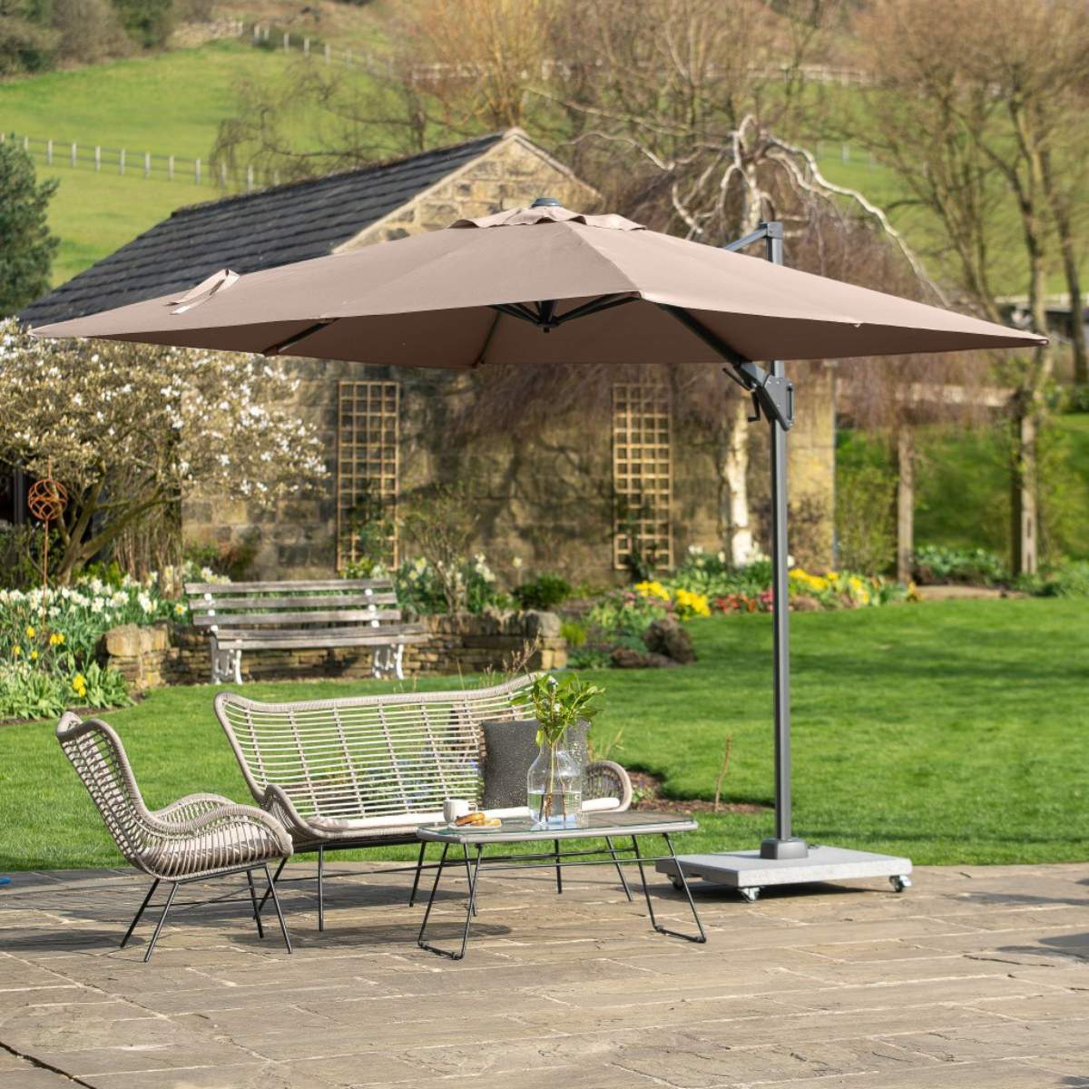 Beau&Co Voyager T2 2.7m Square Taupe Free Arm Parasol