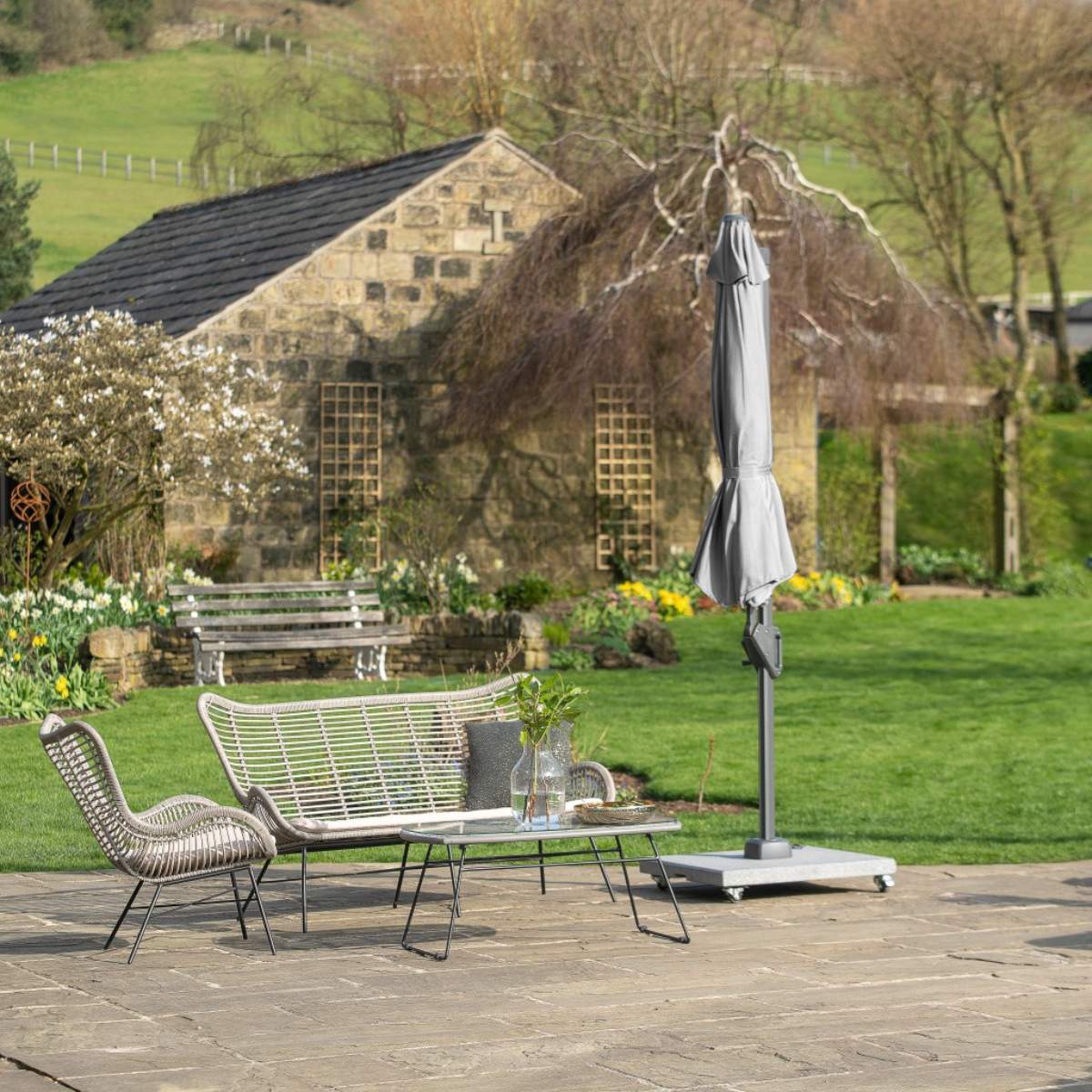 Beau&Co Voyager T1 3m x 2m Rectangular Luna Grey Free Arm Parasol