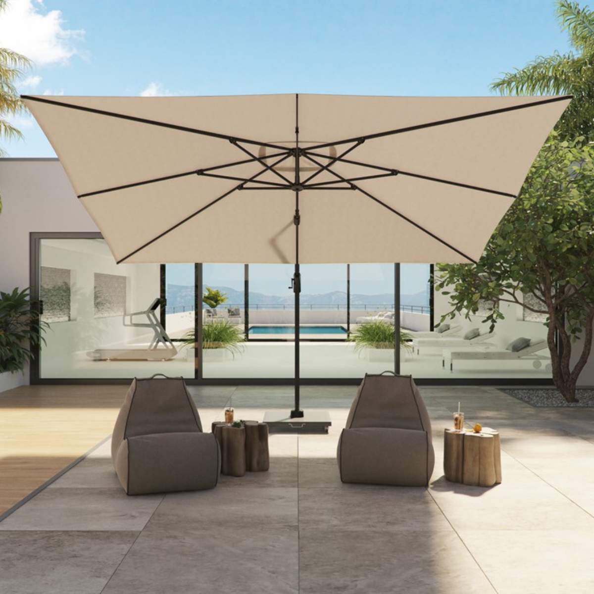 Beau&Co Voyager T1 3m x 2m Rectangular Luna Grey Free Arm Parasol