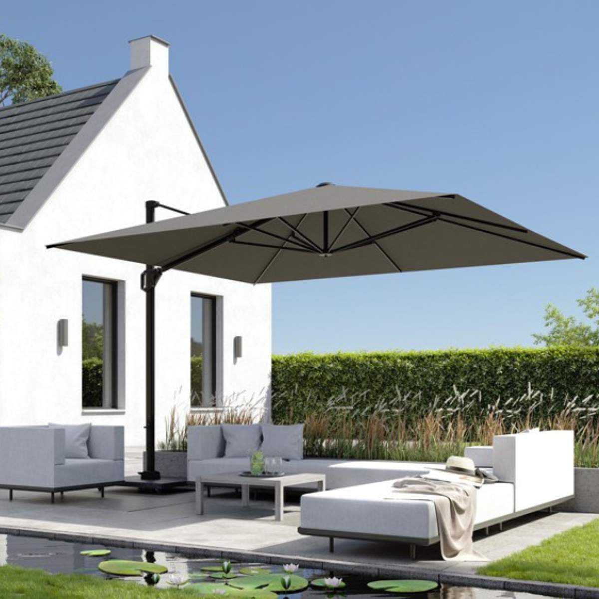 Beau&Co Voyager T1 3m x 2m Rectangular Luna Grey Free Arm Parasol