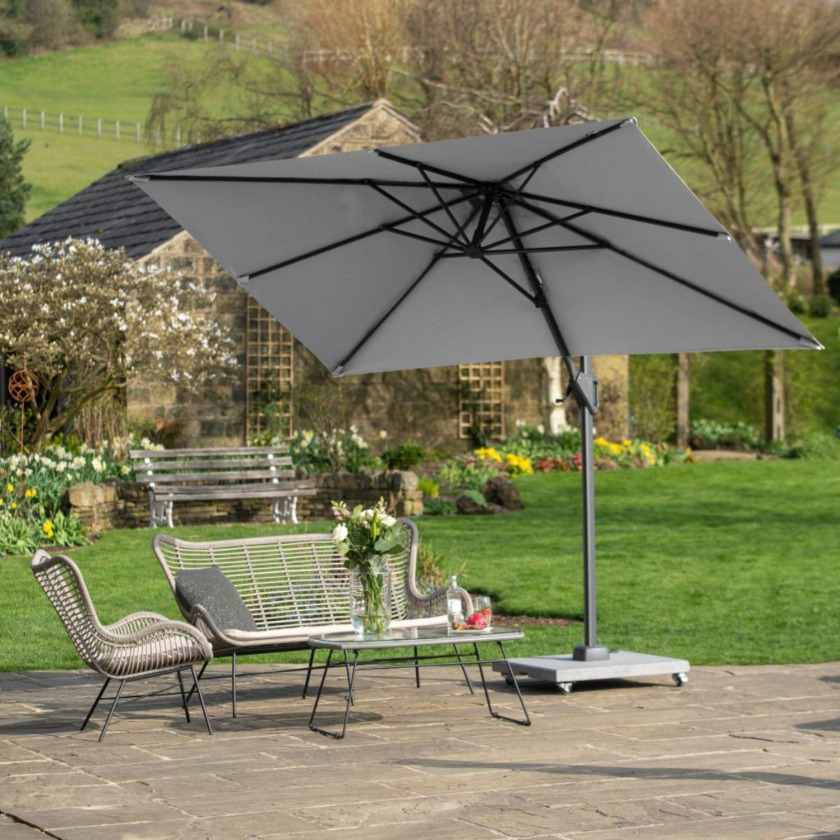 Beau&Co Voyager T1 3m x 2m Rectangular Luna Grey Free Arm Parasol