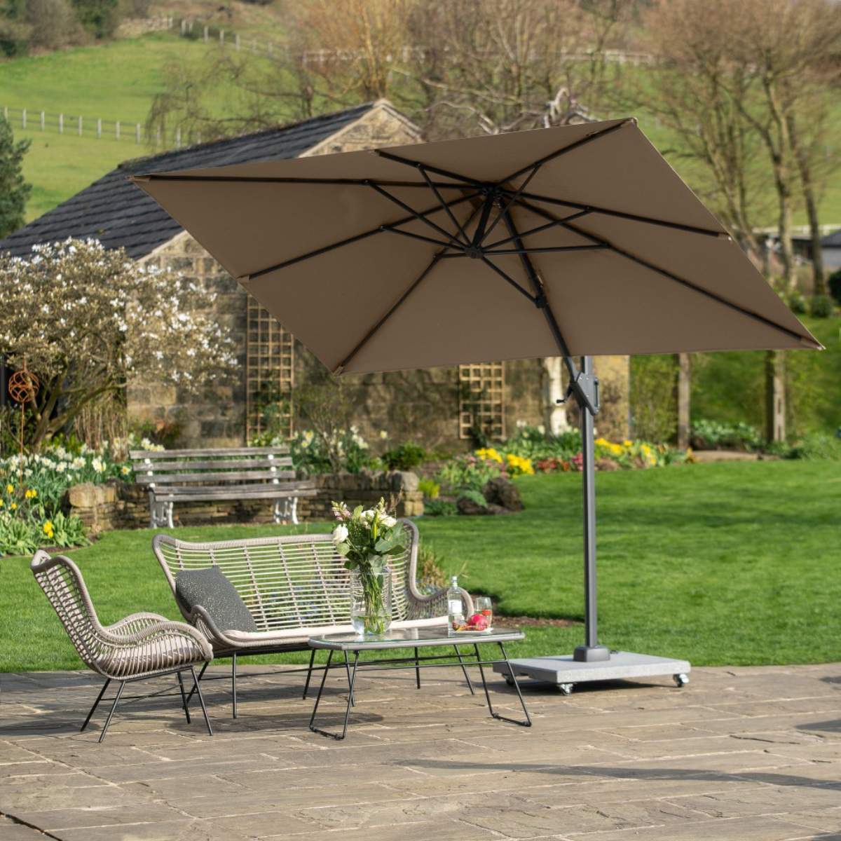 Beau&Co Voyager T1 3m x 2m Rectangular Taupe Free Arm Parasol