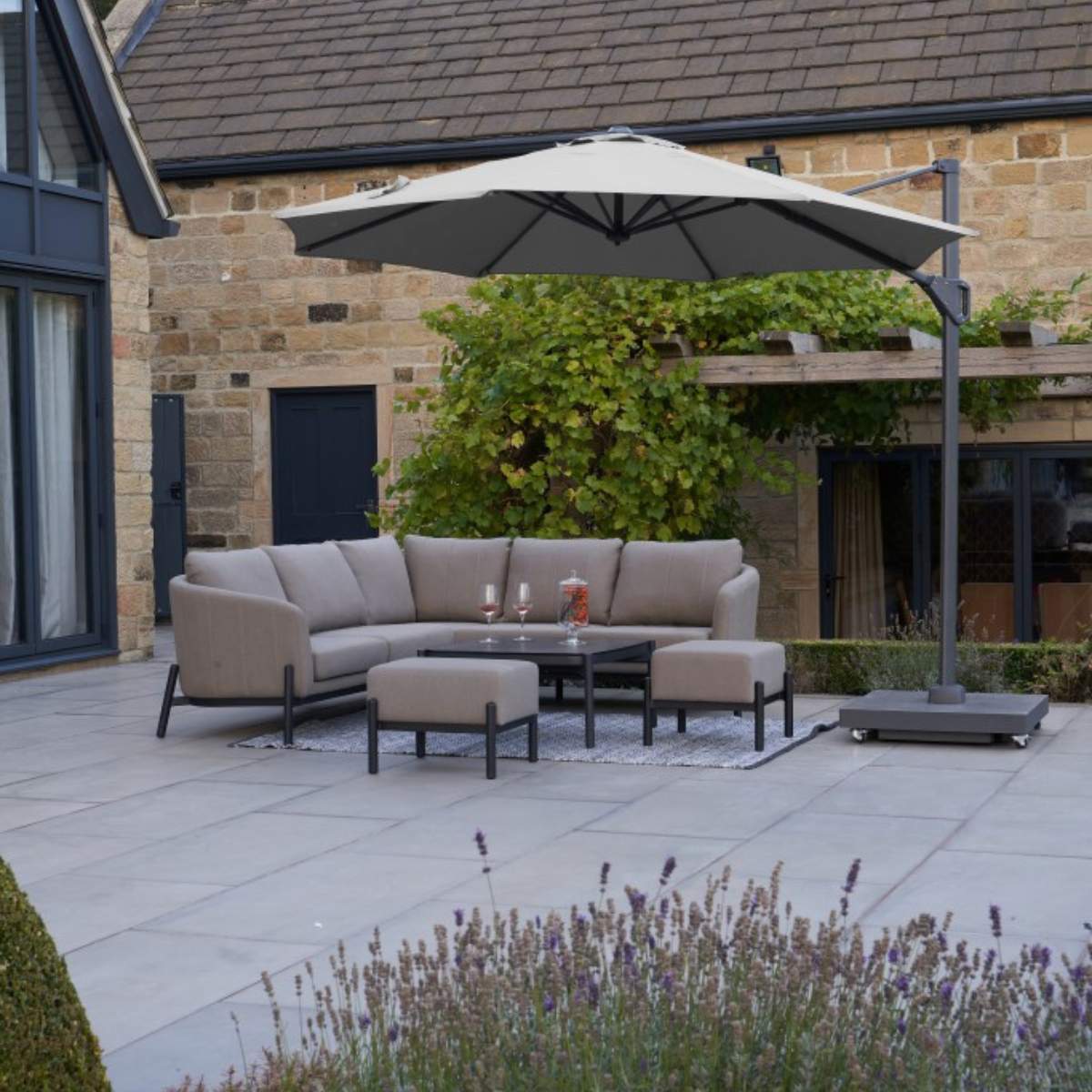 Pacific Lifestyle Voyager T1 3m Round Luna Grey Free Arm Parasol