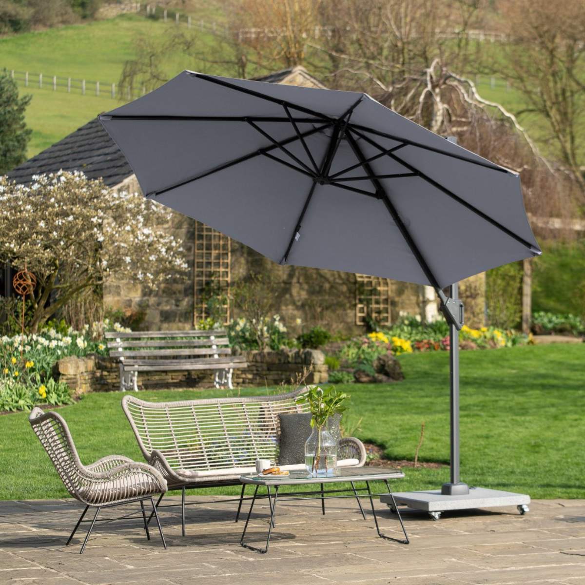 Pacific Lifestyle Voyager T1 3m Round Luna Grey Free Arm Parasol