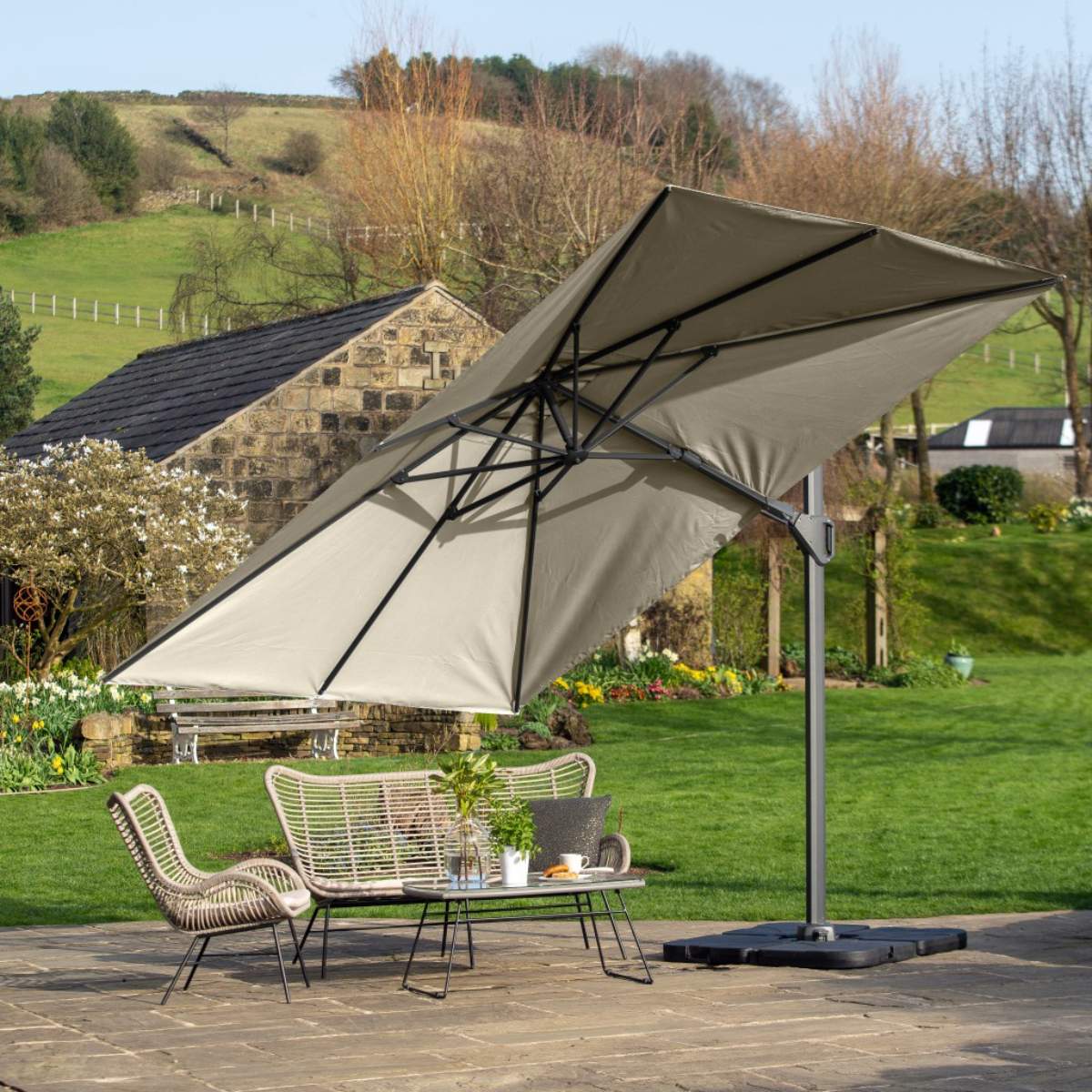 Pacific Lifestyle Challenger T2 3.5 x 2.6m Rectangular Champagne Free Arm Parasol